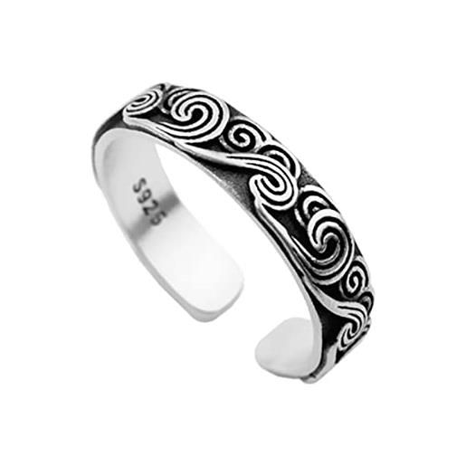 Generic anello aperto da donna in argento sterling, forma a onda nuvola incisa, stile vintage, accessorio per feste da donna placcato argento antico