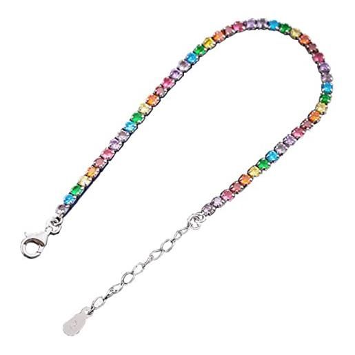 PUYYDS samload s925 argento sterling 2.5mm arcobaleno zircone braccialetti da tennis per le donne ragazza scintillante festa gioielleria raffinata regali di san valentino