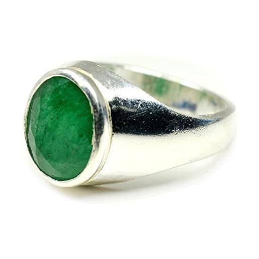 Jewelryonclick smeraldo gemma 7 carati genuino naturale 92.5 anello in argento sterling per gli uomini, argento, 9,5, colore: green, cod. Jocedbr7_j 1/2