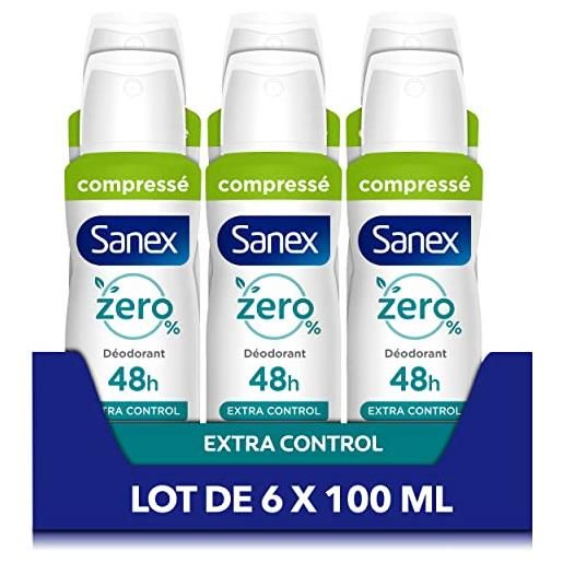 Sanex - deodorante spray compresso extra control sanex zero% - efficacia 48h - rispetto della pelle - confezione da 6 x 100 ml