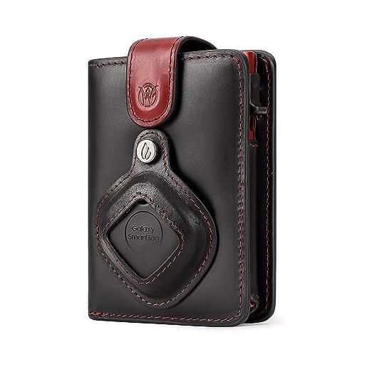 Will Fire® mag. Flap multi. Tag wallet porta carte pelle, nero/rosso, s, portafoglio sottile