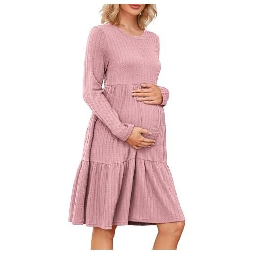 Mavis laven abito premaman da donna, in maglia a coste, girocollo, elasticizzato, per servizi fotografici, baby shower, nero , l