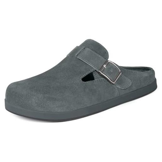 KUKTO zoccoli donna pantofole in pelle uomo comode scarpe da giardino sandali estivi slippers da spiaggia soletta rimovibile, grigio, 42 eu