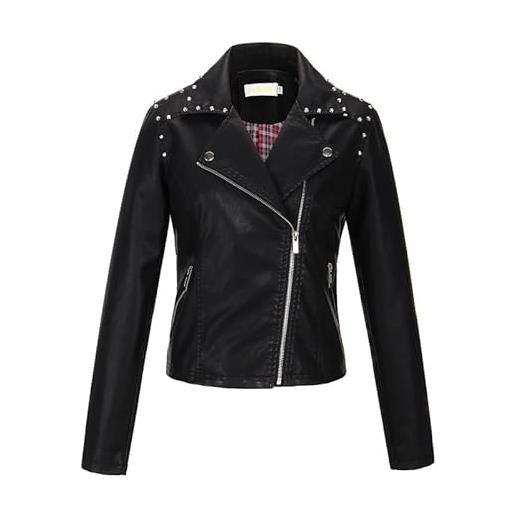VIVICOLOR giacca da donna in pelle con borchie, giacca da motociclista corta in ecopelle moda donna con rivetto punk in pu