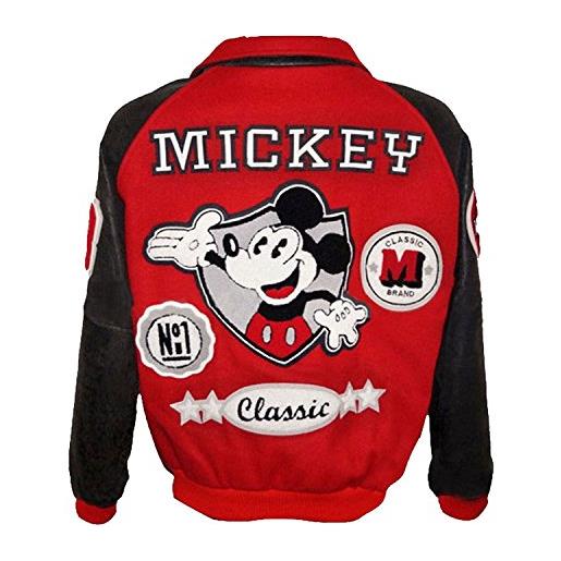 Fashion_First michael jackson mickey mouse varsity bomber giacca in pelle di lana da uomo, rosso, l