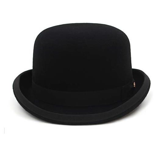 GEMVIE - cappello da bowler da uomo in 100% feltro di lana, stile teatrale, foderato in raso - nero - 7 1/2/7 5/8