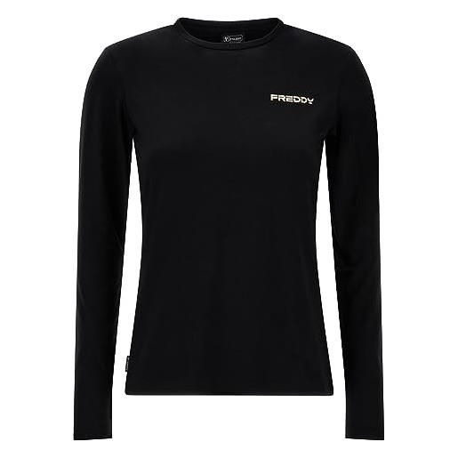 FREDDY - t-shirt manica lunga in jersey con logo bronzo, donna, nero, small