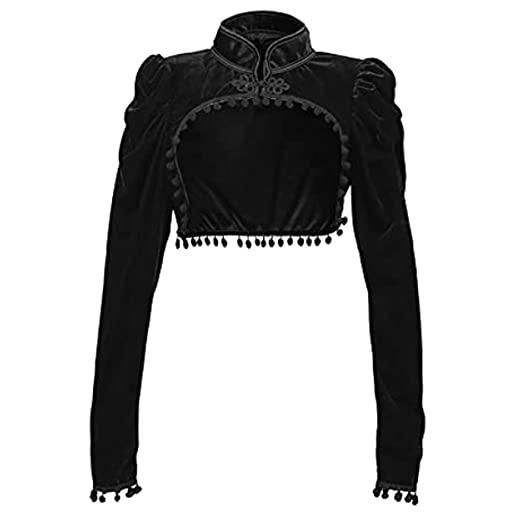 Vagbalena donna vintage gotico nero coprispalle velluto vittoriano scialle manica ruffle estetico steampunk lace-up front giacca coprispalle manica lunga (nero, s)