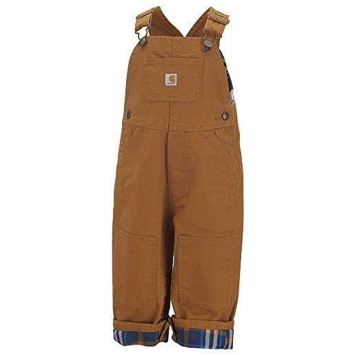 Carhartt baby boys' canvas overall flannel lined, brown, 12 months