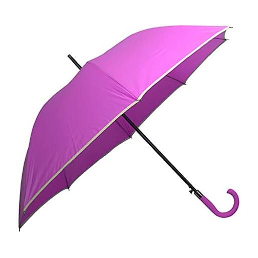 VIRSUS 1 ombrello lungo e resistente 8 stecche 8319 di colore fucsia con bordino stampato, aste e struttura in fibra rinforzata antivento e impugnatura in gomma ergonomica pioggia inverno