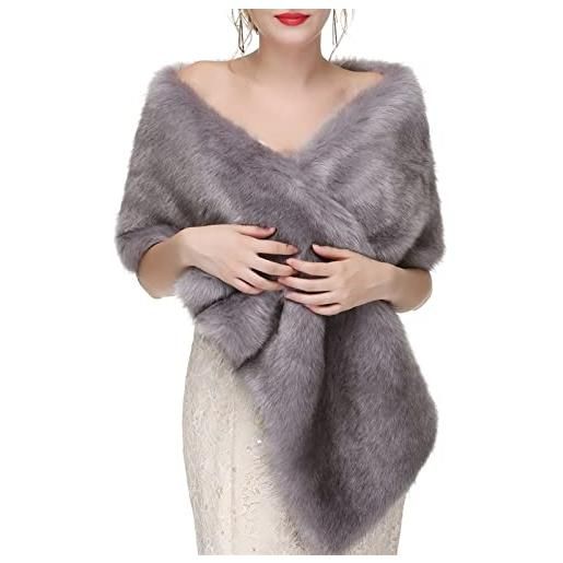 Lifup pelliccia sintetica stola scialle donna scialli e involucri sciarpa elegante per matrimonio moda autunno inverno caldo grigio taglia unica