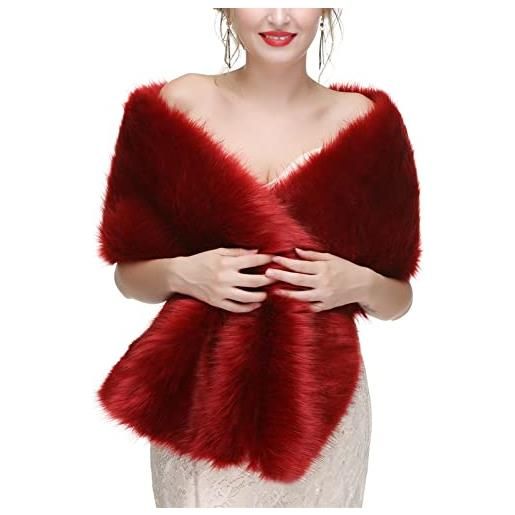 Lifup pelliccia sintetica stola scialle donna scialli e involucri sciarpa elegante per matrimonio moda autunno inverno caldo beige2 taglia unica