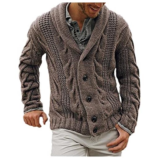 XUSAI giacca da uomo casual in maglia con collo sciallato in cardigan lavorato a maglia con vestibilità rilassata, marrone, xl