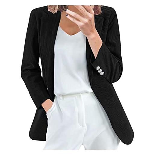 Boshivw blazer, giacca da donna elegante in velluto da ufficio, slim fit, open front outwear a maniche lunghe alla moda blazer windbreaker, blazer - pantaloni da donna eleganti, colore: nero, m