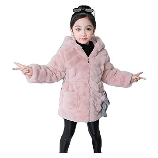 DAIHAN cappotto con cappuccio bambina in pelliccia sintetica giacca invernale cappotti eleganti caldo manica lunga cardigan giubbino capispalla giacca giacche imbottito, viola, 160