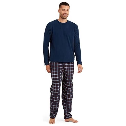 Snuggaroo pigiama da uomo in morbido pile con top a maniche lunghe e pantaloni a quadri, nero/rosso, m