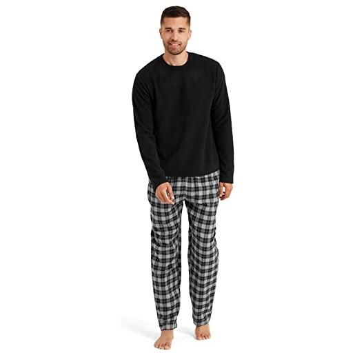 Snuggaroo pigiama da uomo in morbido pile con top a maniche lunghe e pantaloni a quadri, nero/carbone, l