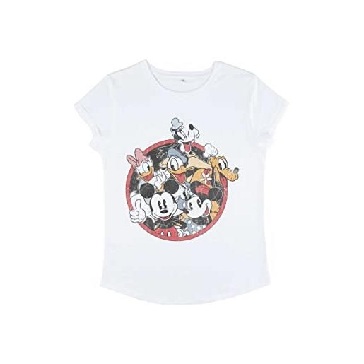 Disney mickey classic-maglietta a maniche corte da donna, stampa a rotelle, stile retrò t-shirt, bianco, s