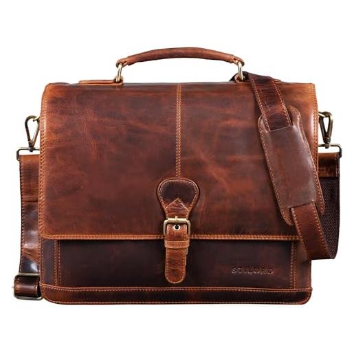 STILORD 'francis' ventiquattrore classica in pelle uomo borsa portadocumenti cartella pc borsa da lavoro, colore: kara - cognac