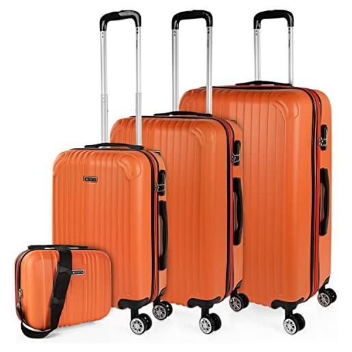 ITACA - set valigie - set valigie rigide offerte. Valigia grande rigida, valigia media rigida e bagaglio a mano. Set di valigie con lucchetto combinazione tsa t71500b, tangerino