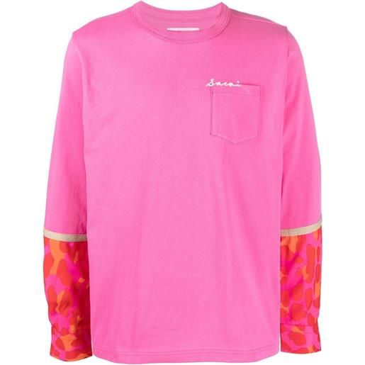sacai t-shirt a maniche lunghe con stampa - rosa