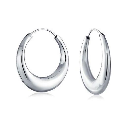 Bling Jewelry semplice cerchio semplice mezzaluna conica tubo vuoto tubo a soffietto orecchini a cerchio rotondo per le donne. 925 argento endless 1,25 pollici