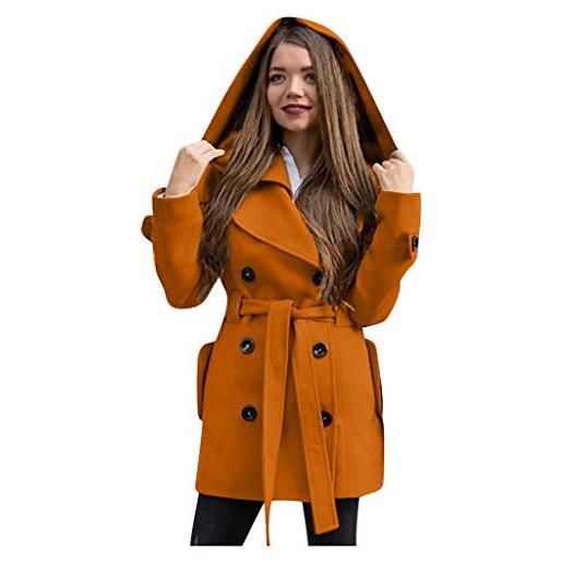 Lulupi trench con cappuccio donna invernale cappotto lungo risvolto con bottoni vestibilità slim giacca con cintura in lana manica lunga giacche parka giubbotto ufficio