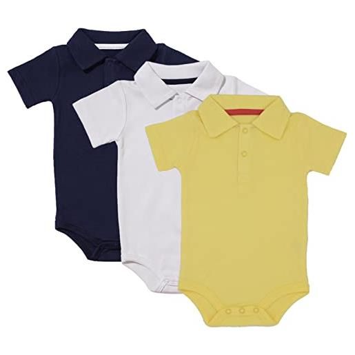 amropi 3 pezzi body bambino a manica corta pagliaccetto neonato pigiami di cotone tutina set marina/bianco/giallo, 12-18 mesi