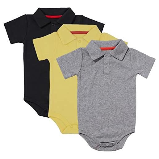 amropi 3 pezzi body bambino a manica corta pagliaccetto neonato di cotone tutina set nero/grigio/giallo, 12-18 mesi