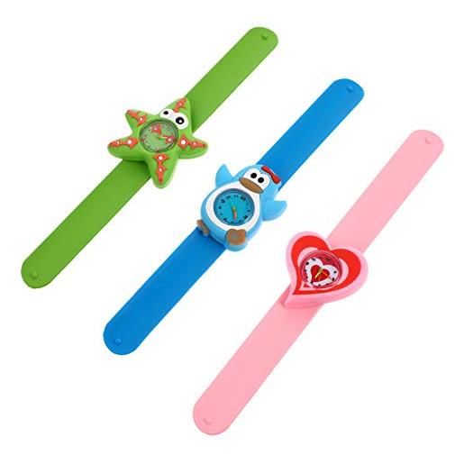 PartyKindom 3 pz orologio da cartone animato per bambini braccialetti a schiaffo cinturino per bambini schiaffo sull'orologio orologio schiaffo gel di silice braccialetto alunno animale