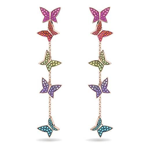 Swarovski orecchini pendenti lilia, farfalla, lunghi, placcato color oro rosa