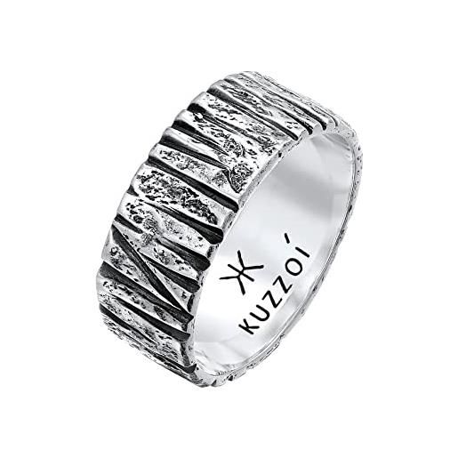Kuzzoi anello da uomo con design artistico strutturato, anello a fascia in argento sterling 925, massiccio (9 mm) di larghezza in argento sterling 925, martellato, anello ossidato per uomini