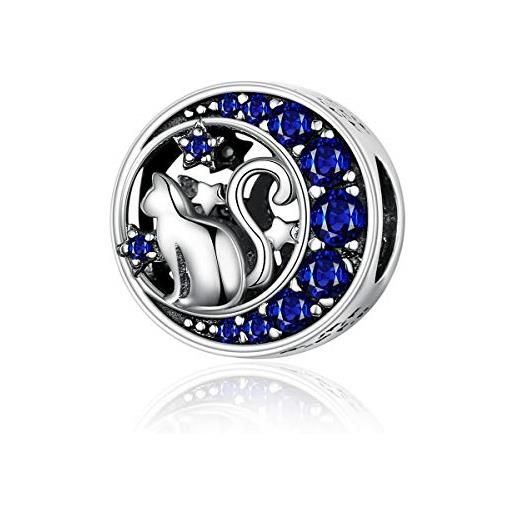 INBEAUT - ciondolo in argento sterling 925, motivo luna blu e gatto cattivo, per braccialetti e braccialetti fai da te