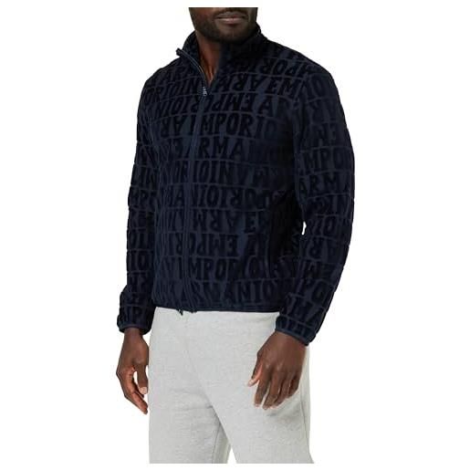 Emporio Armani felpa da uomo jacquard bold logo in ciniglia maglia di tuta, blu marino, m