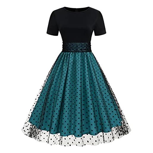 Abito Cocktail Donna A Punti - Stile Audrey Hepburn, Manica Corta, In Poliestere E Cotone - Foto 11