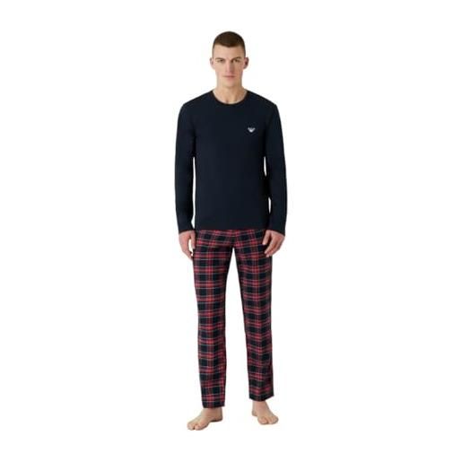 Emporio Armani pajamas tartan flannel da uomo set pajama, check marine/rosso, l (pacco da 2)