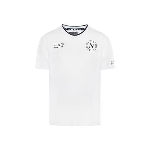 Ssc napoli t-shirt rappresentanza bambino bianca, ea7, prodotto ufficiale, logo sscn, mezze maniche, 6 anni