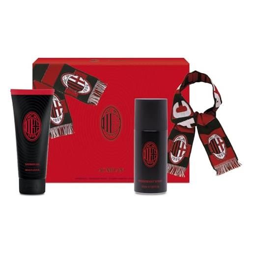 AC Milan milan | confezione regalo uomo, deodorante 150ml + docciaschiuma 200ml + sciarpa