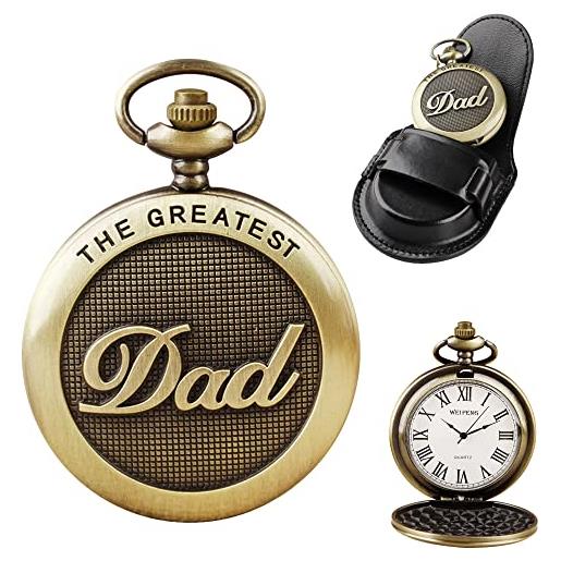 Tiong orologio da taschino da uomo, vintage, al quarzo, con catena, regalo di natale per la festa del papà, papà 01, retrò