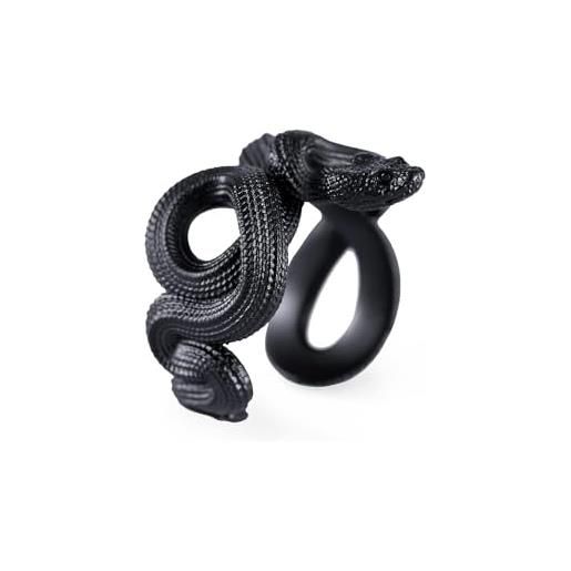 COPPERTIST.WU anelli serpente in ottone placcato nero, anello aperto serpente intarsiato zircone, gioielli estetici gotici vintage (57.5)