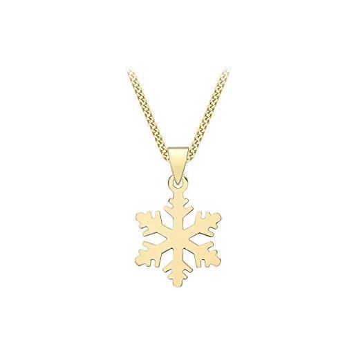 Carissima gold collana da donna in oro giallo 9k - catena multimaglia regolabile con pendente 'fiocco di neve' (lucido) - 41 cm / 46 cm