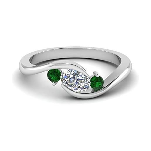 CustomizedGifts anello di fidanzamento con 3 pietre twist argento sterling smeraldo sintetico ovale forma 3 anelli di fidanzamento in pietra polo impostazione taglia 58