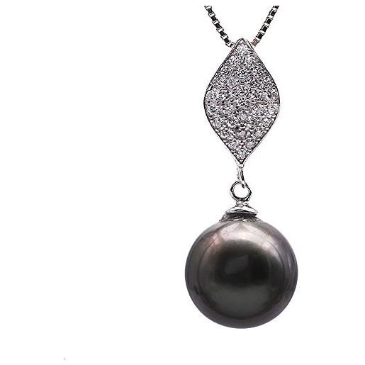 JYX Pearl jyx aaa tahiti perle 10.5 mm nero perla di tahiti south sea cultured ciondolo in argento sterling 925 for women