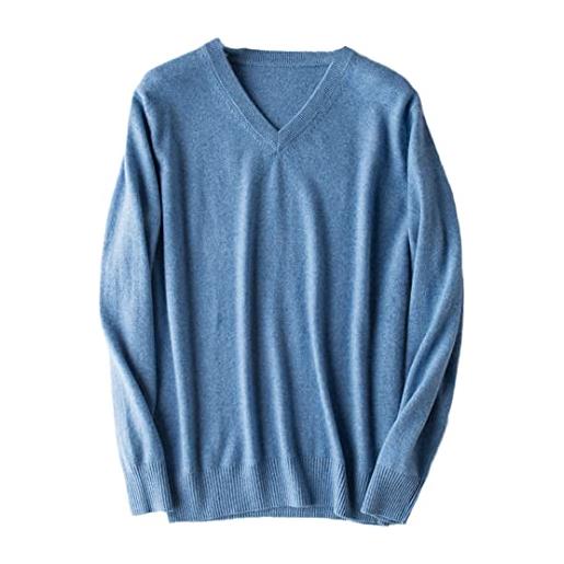 Lmtossey 100% cashmere maglia maglione uomo v-neck pullover cashmere uomo, blu cielo, 2xl