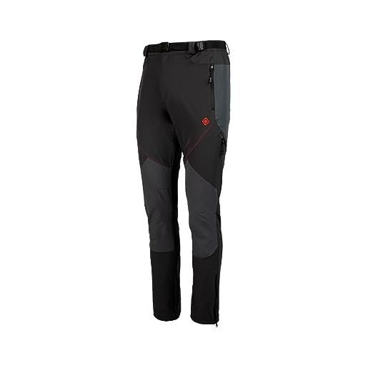 IZAS - pantaloni trekking uomo - pantaloni montagna uomo impermeabili e con tasche con zip - orlo regolabile che protegge dal freddo - asciugatura rapida - nimba nero, carbone e rosso - l