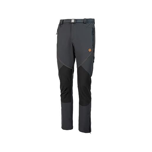 IZAS - pantaloni trekking uomo - pantaloni montagna uomo impermeabili e con tasche con zip - orlo regolabile che protegge dal freddo - asciugatura rapida - nimba nero, carbone e rosso - l