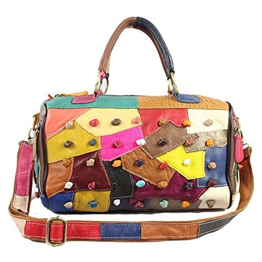 Segater® borsa a tracolla da donna in vera pelle multicolore con design unico abbinato a colori, multicolore, taglia unica