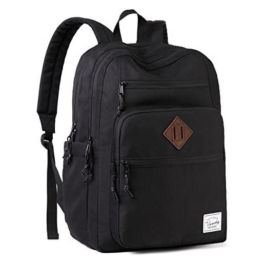 VASCHY zaino da uomo, grande capacità, leggero, zaino da donna, 15,6 pollici, cartelle per ragazzi e ragazze adolescenti per scuola liceo, college, viaggi di lavoro, nero, taglia unica, zaino daypack