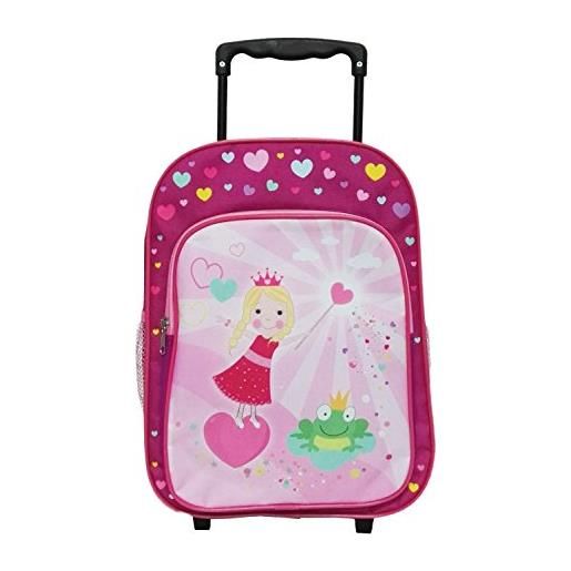 Idena 22047, zaino trolley con 2 ruote per bambini, motivo di principessa, come valigia a mano, per la scuola, circa 40 x 28 x 17 cm, rosa