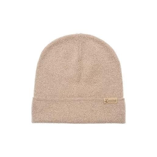 KNITAS berretto a maglia monostrato in lana per bambini, caldo berretto invernale lavorato a maglia, per ragazzi e ragazze, colore beige, taglia 50-54 cm